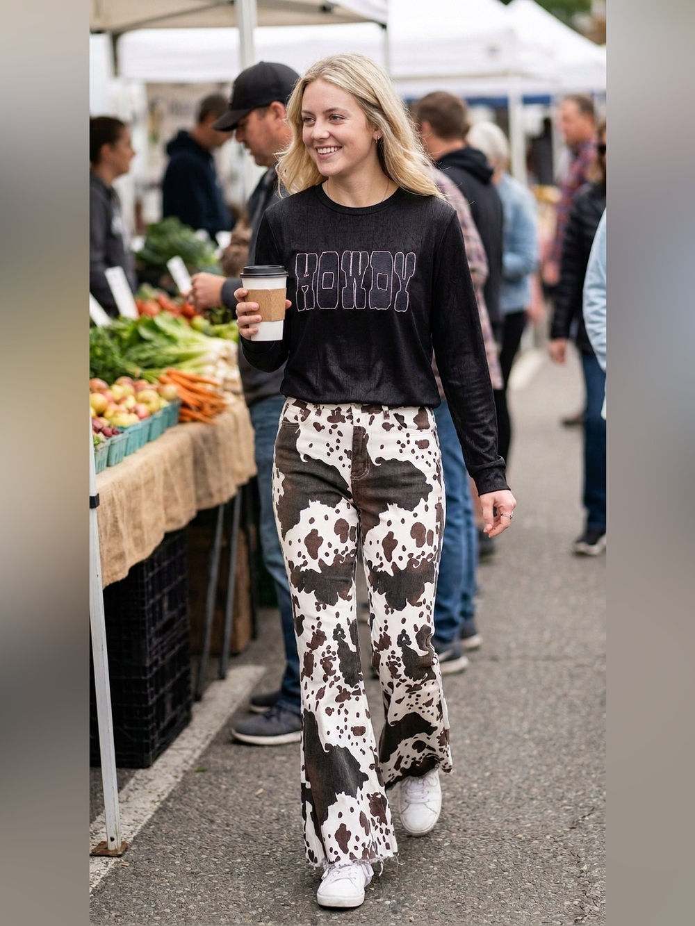 Cow Print Jeans Women | Western Bell Bottom Pants High Waisted Wide Leg